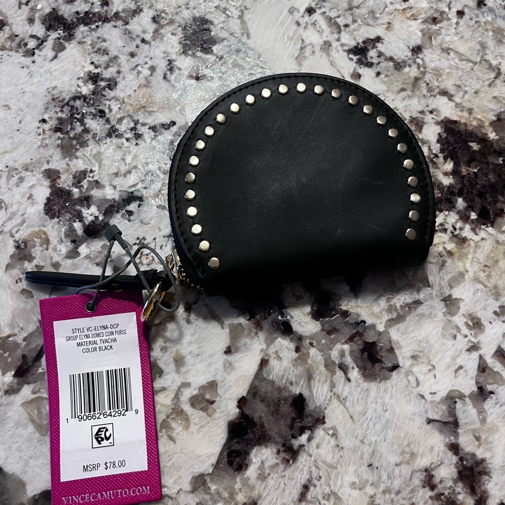 Vince Camuto NWT Leather / Gold Rivets Dome Card / Coin Case - BLACK